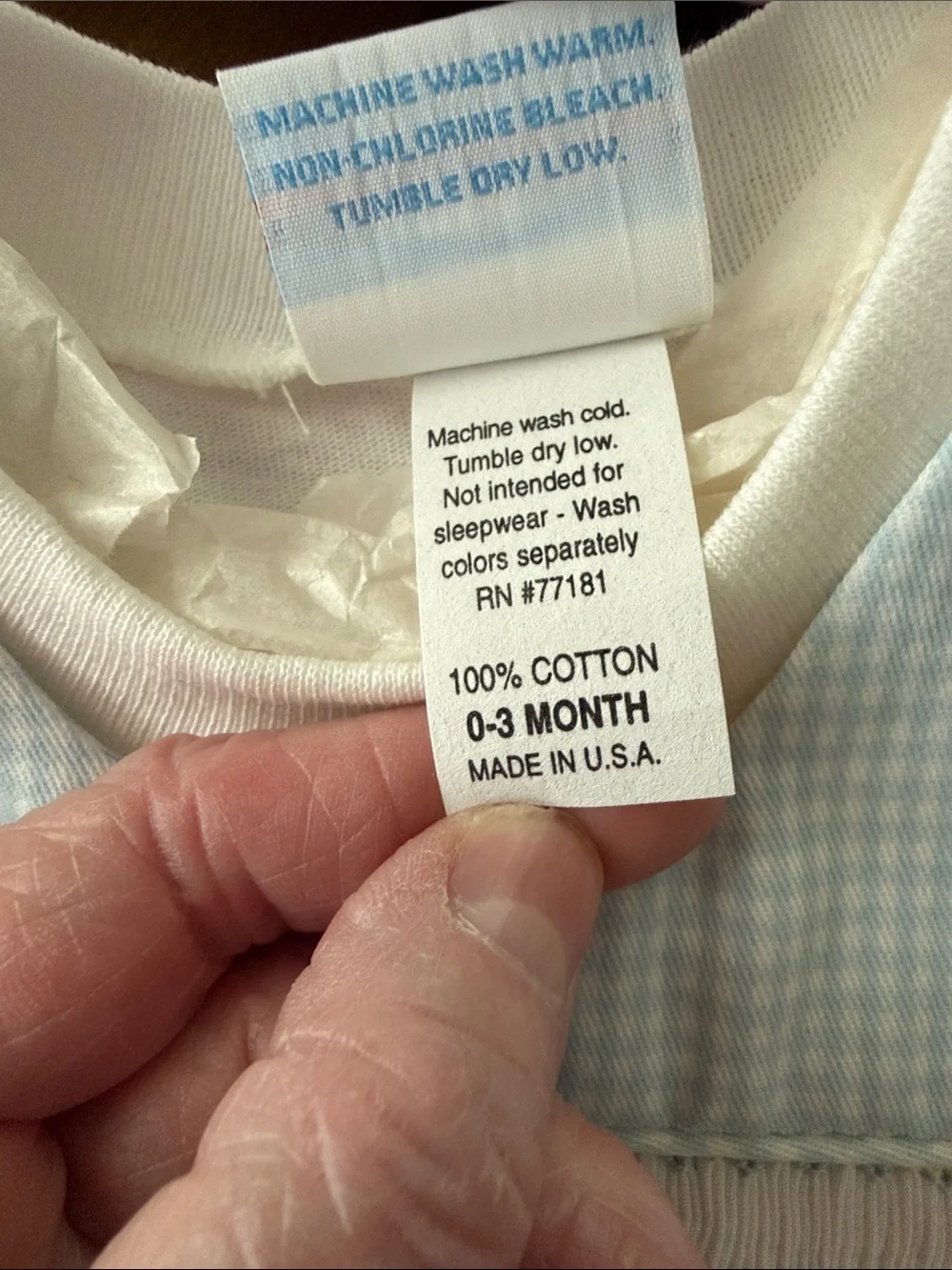 House of Hatten Vintage Blue Gingham Matching Set with Embroidered Lambs 0-3 mos